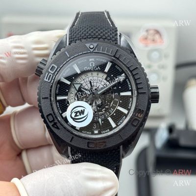High Quality Replica OMEGA Seamaster  Black Strap Black Face Dial Black Bezel Fashion Watch 45.5mm